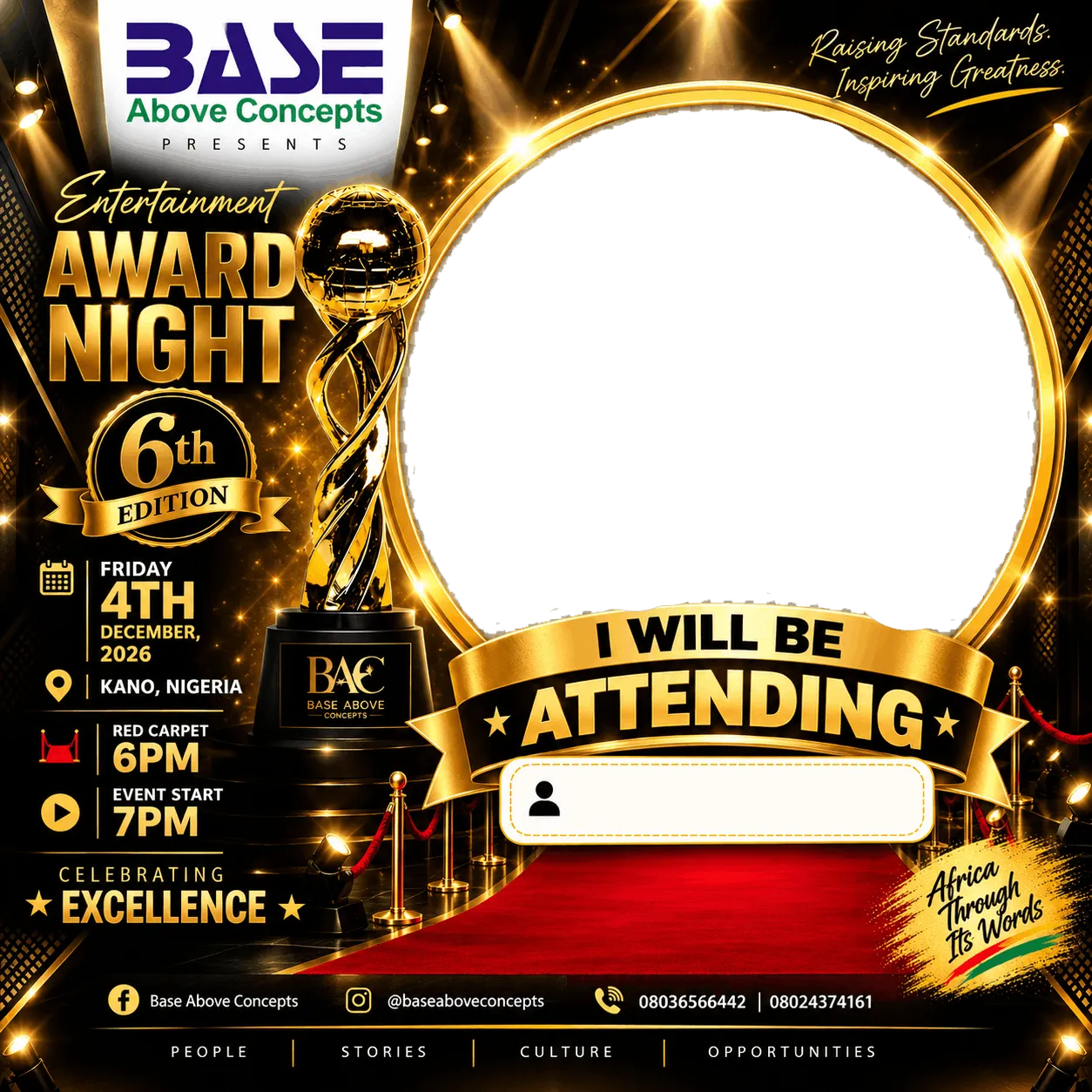 I am attending ENTERTAINMENT AWARDS NIGHT  2026 EDITION poster template